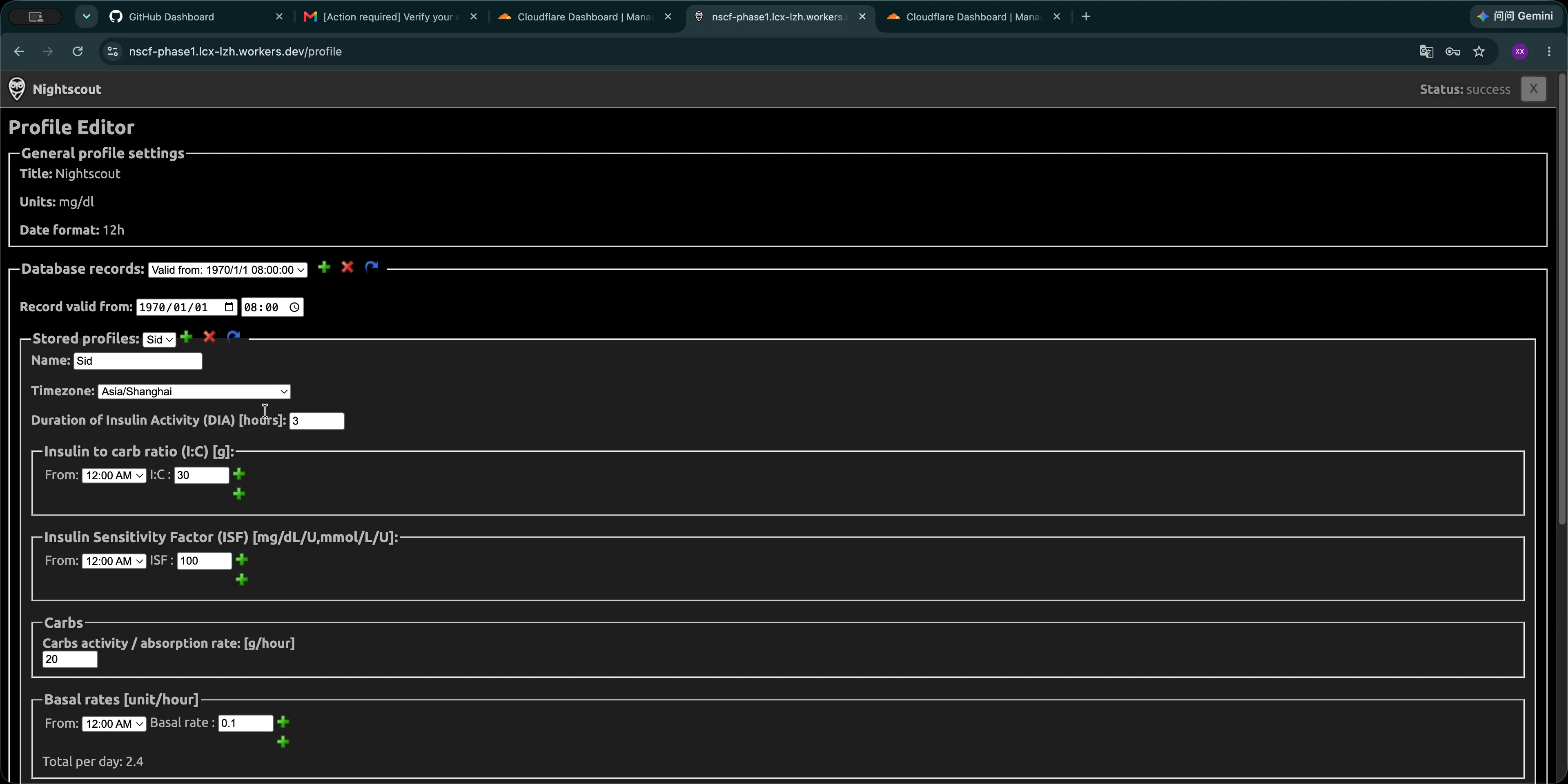 Nightscout Profile Editor on first use